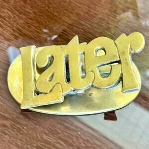 Vintage Brass “Later” Paperweight Clip – Retro Desk Accessory with Spring Hinge